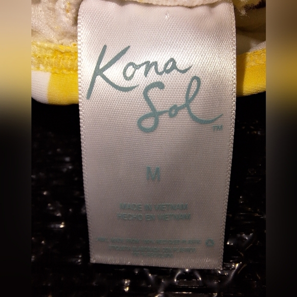 A Kona Sol yellow striped one-piece bikini in a size medium with shoulder ties. - Picture 4 of 4